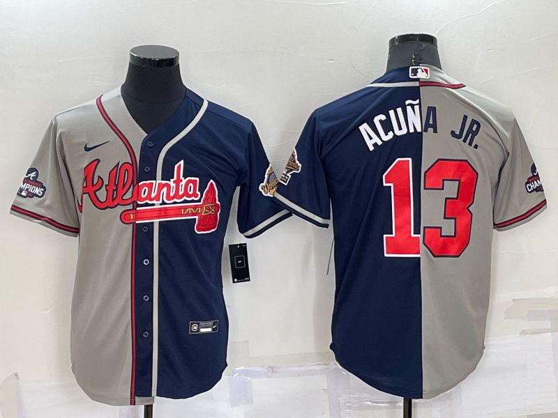 Men Atlanta Braves #13 Acuna jr blue grey Game Nike 2022 MLB Jersey